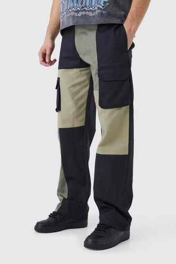 Tall Relaxed Fit Multi Colour Block Cargo Trouser khaki