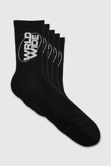Black 5 Pack Worldwide Logo Sports Socks