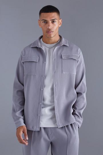 Long Sleeve Overshirt Pleated Shirt dark grey