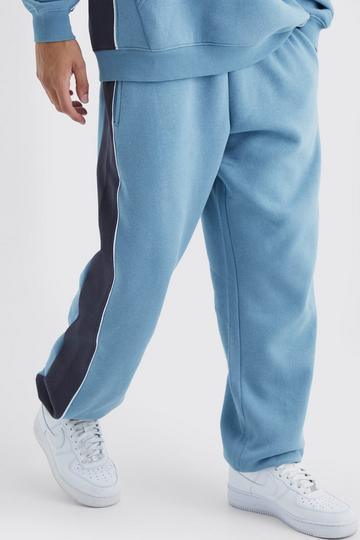 Blue Oversized Colour Block Piped Joggers