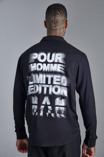 Long Sleeve Viscose Blurred Back Print Shirt black