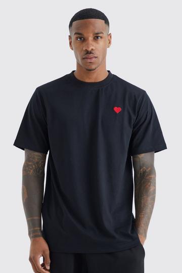 Heart Embroidered T-shirt black