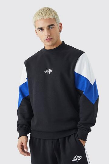 Man Colour Block Extended Neck Sweatshirt cobalt