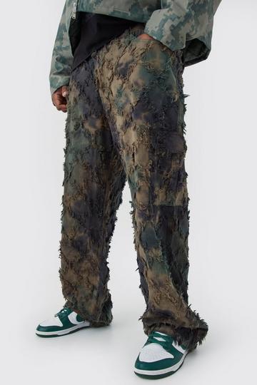 Plus Fixed Waist Relaxed Oil Camo Cargo Tapestry Trouser olive