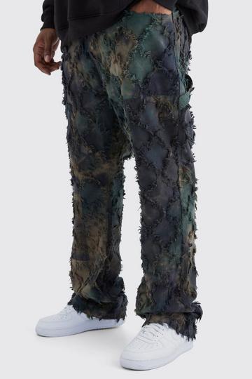 Plus Fixed Waist Slim Oil Camo Cargo Tapestry Trouser olive