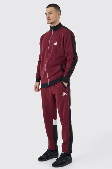 Burgundy Red Tall Man Panel Funnel Neck Sweater Tracksuit
