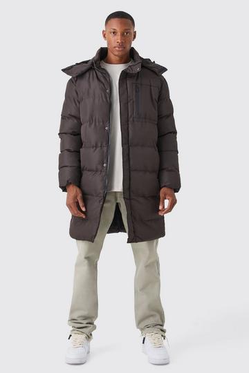 Mid Length Puffer Parka With Hood chocolate