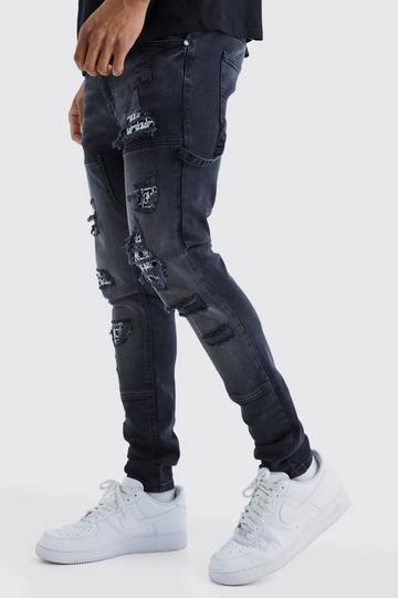 Black Skinny Stretch Rip & Repair Carpenter Jean