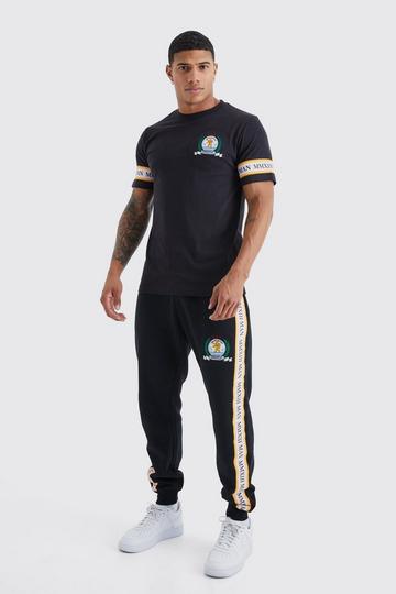 Man Gold Embroidered Tshirt And Jogger Set black
