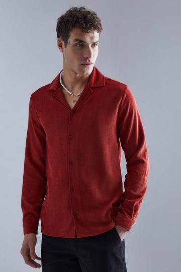 Burgundy Red Longsleeve Textured Rib Revere Shirt