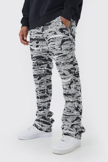 Slim Stacked Flare Heavily Distressed Camo Trouser charcoal