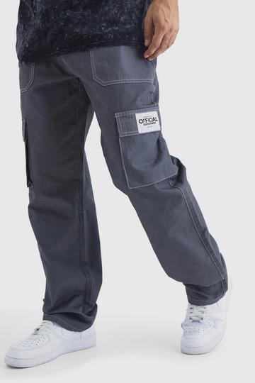 Relaxed Contrast Stitch Cargo Trouser With Woven Tab charcoal
