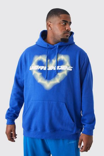 Plus Oversized Worldwide Heart Hoodie cobalt