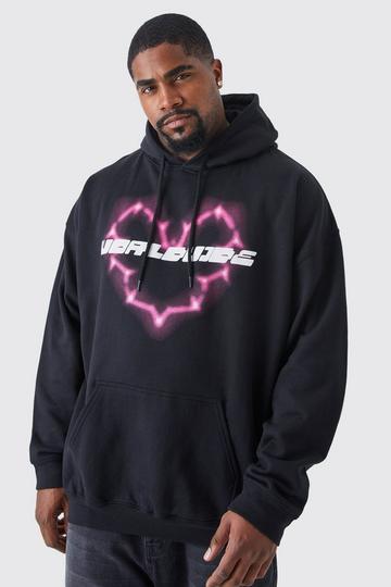 Plus Oversized Worldwide Heart Hoodie black