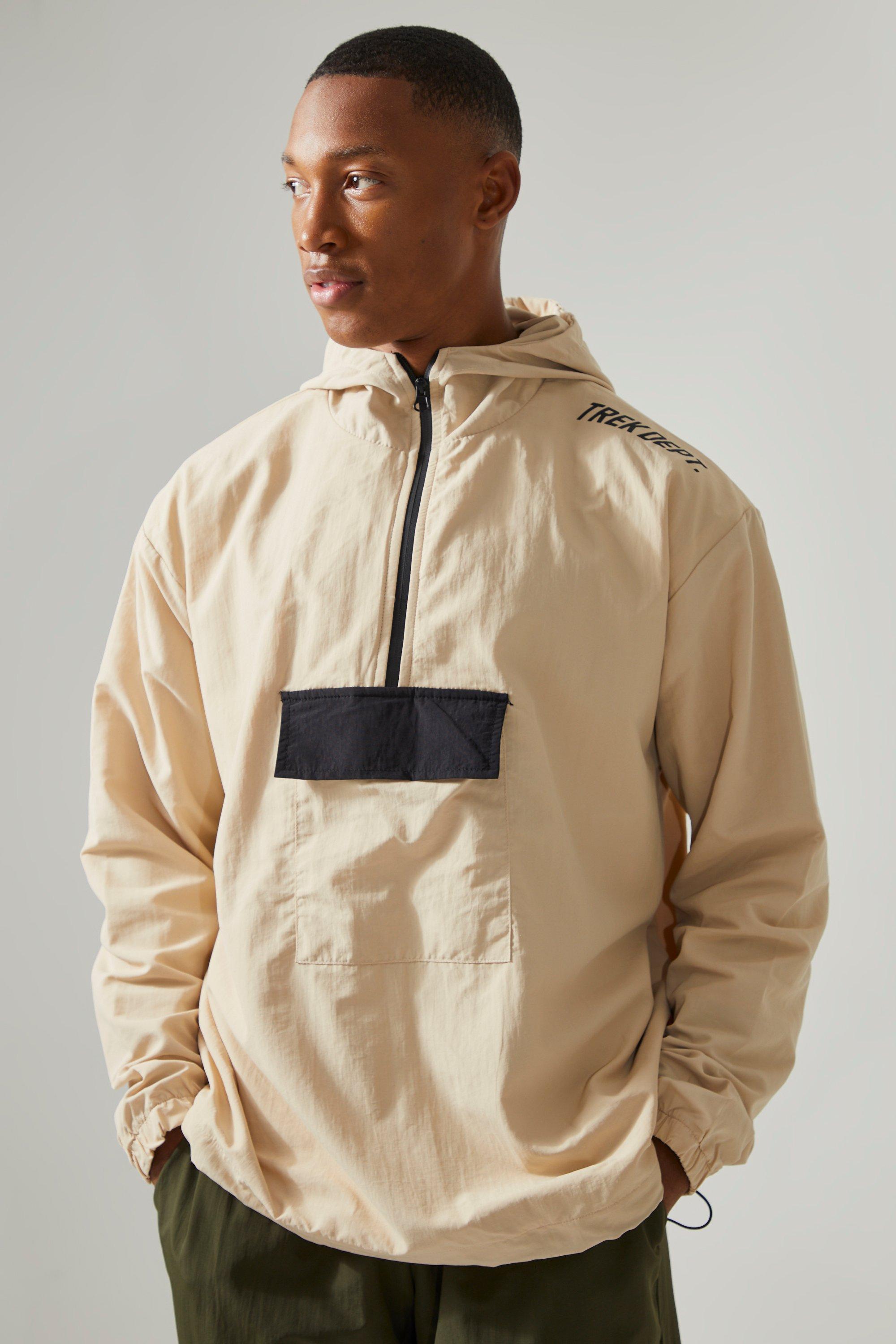 Men's Zip Through Hooded Windbreaker Jacket | Boohoo UK