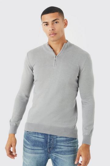 Half Zip Extended Neck Knit Jumper grey