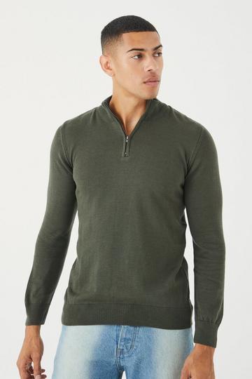 Half Zip Extended Neck Knit Jumper khaki