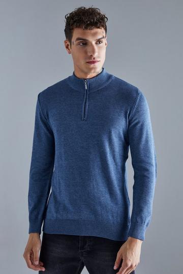 Half Zip Extended Neck Knit Jumper indigo