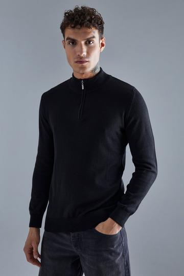 Half Zip Extended Neck Knit Jumper black