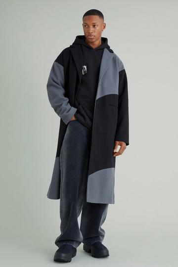 Colour Block Melton Overcoat black