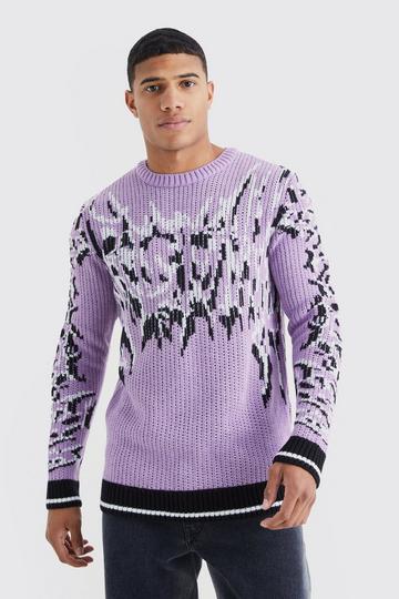 Ribbed Gothic Print Knit Jumper purple