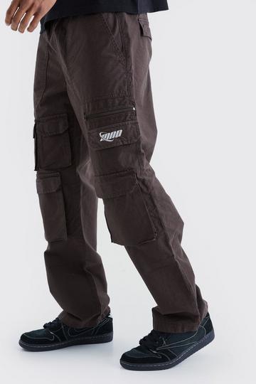 Relaxed Multi Cargo Ripstop Trouser With Tonal Embroidery chocolate