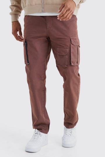 Straight Leg Multi Cargo Trouser With Woven Tab chocolate