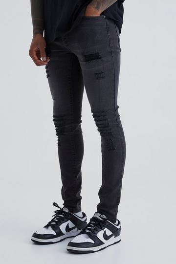 Super Skinny Jeans With All Over Rips charcoal