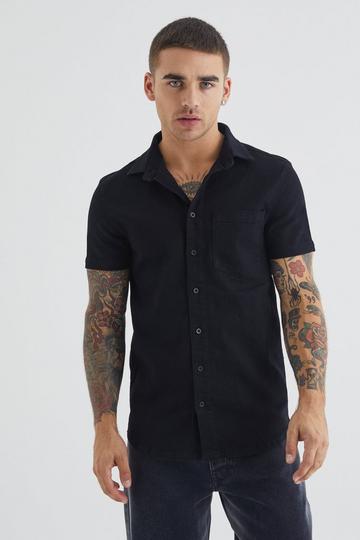 Short Sleeve Muscle Fit Denim Shirt true black