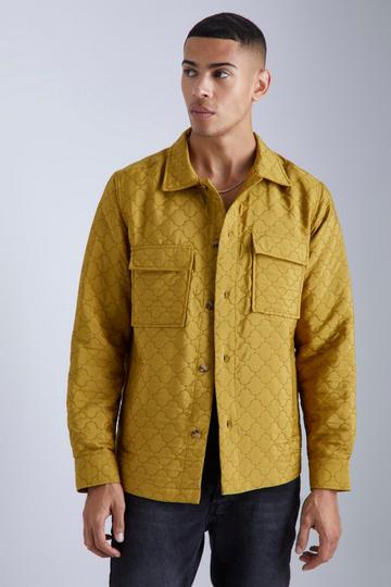 Patterned Quilted Button Through Shacket olive