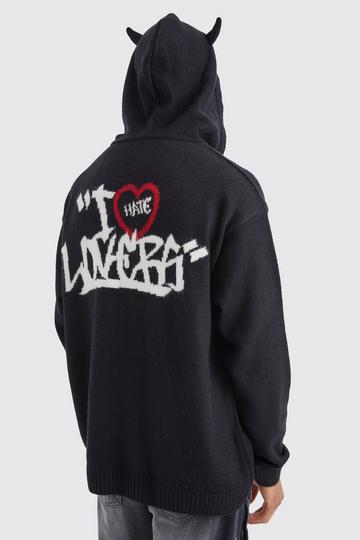 Oversized Brushed Devil Ears Knitted Hoodie black