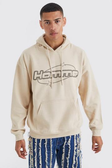 Oversized Homme Graphic Hoodie stone