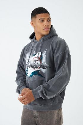 Oversized Boxy Acid Wash Dove Graphic Hoodie