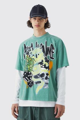 boohoo Mens Oversized Colorada Mountains Graphic T-Shirt - White S