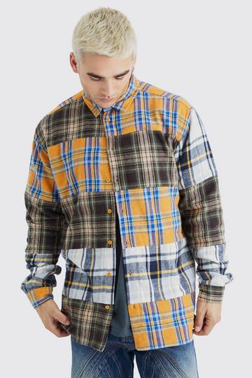Oversized Distressed Patch Checked Shirt multi