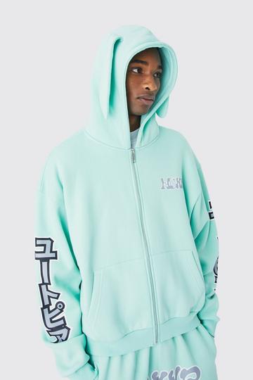 Oversized Boxy Homme Zip Through Ear Hooded Tracksuit mint