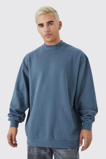 Blue Oversized Heavy Extend Double Neck Sweatshirt