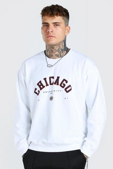 White Oversized Chicago Print Sweatshirt