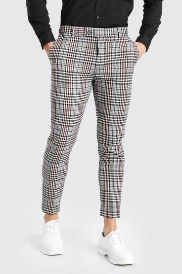 Skinny Fit Grey Check Cropped Suit Trousers grey