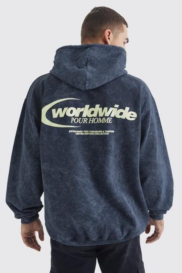 Oversized Worldwide Wash Graphic Hoodie black