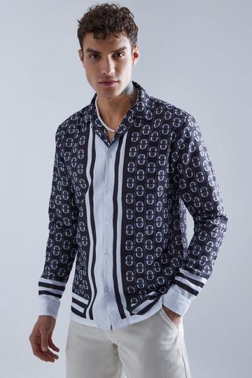 Long Sleeve Geo Border Shirt black