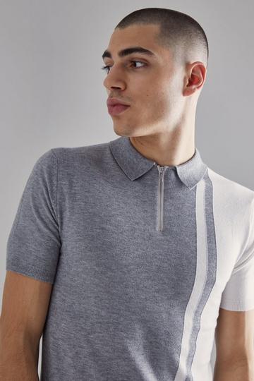 Grey Short Sleeve Muscle Fit Colour Block Polo