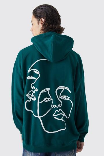 Oversized Line Face Graphic Hoodie green