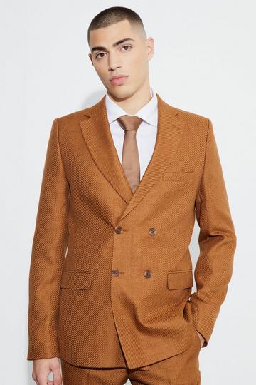 Mustard Yellow Skinny Fit Double Breasted Marl Blazer