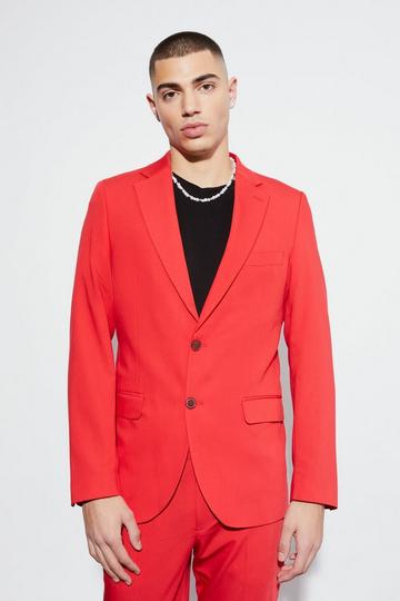 Skinny Fit Single Breasted Blazer red
