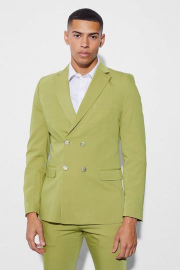 Lime Green Skinny Fit Double Breasted Blazer