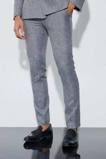 Grey Skinny Fit Boucle Suit Trousers
