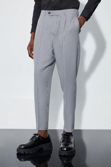 High Rise Tapered Houndstooth Suit Trousers black