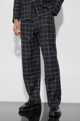 Relaxed Slim Jersey Check Tailored Pant - Grey Windowpane, Suit Pants