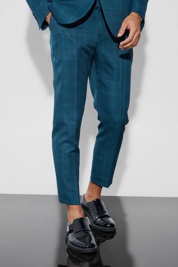 High Rise Tapered Check Fabric Interest Trousers navy